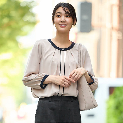 デシン配色7分袖ブラウス