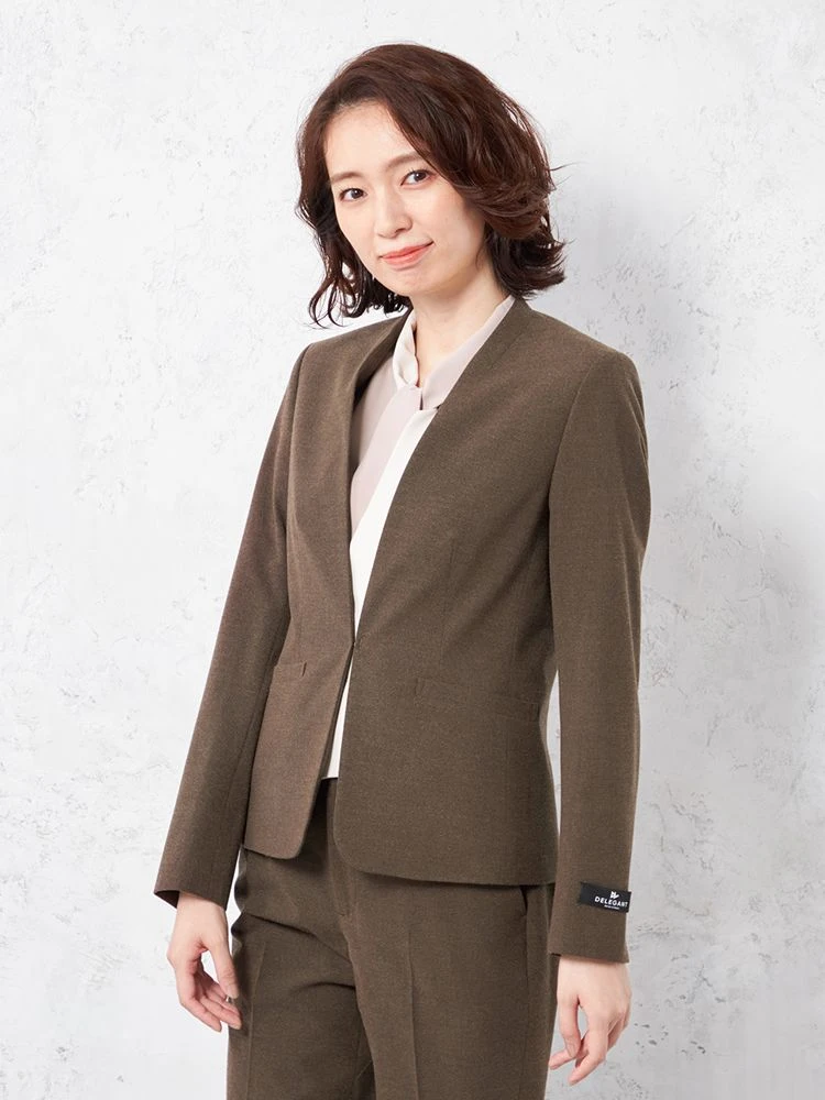 【人気ショップが最安値挑戦！】 ブラウン系 【DELEGANT】ジャケット 起毛 ノーカラージャケット スーツ・フォーマル・ドレス