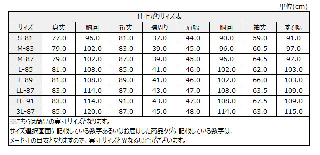 サイズチャート