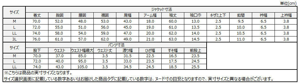 サイズチャート