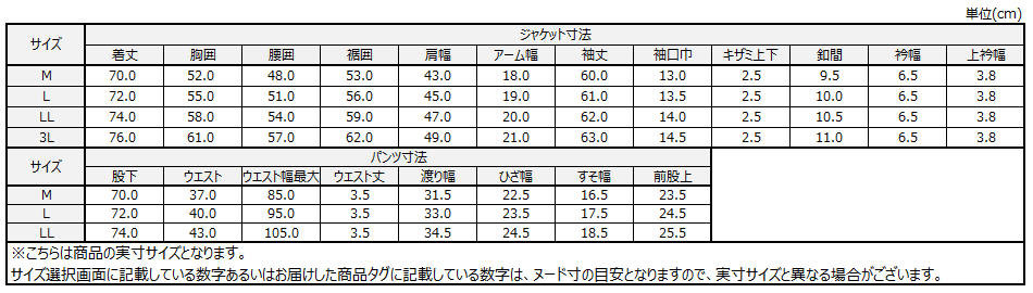 サイズチャート