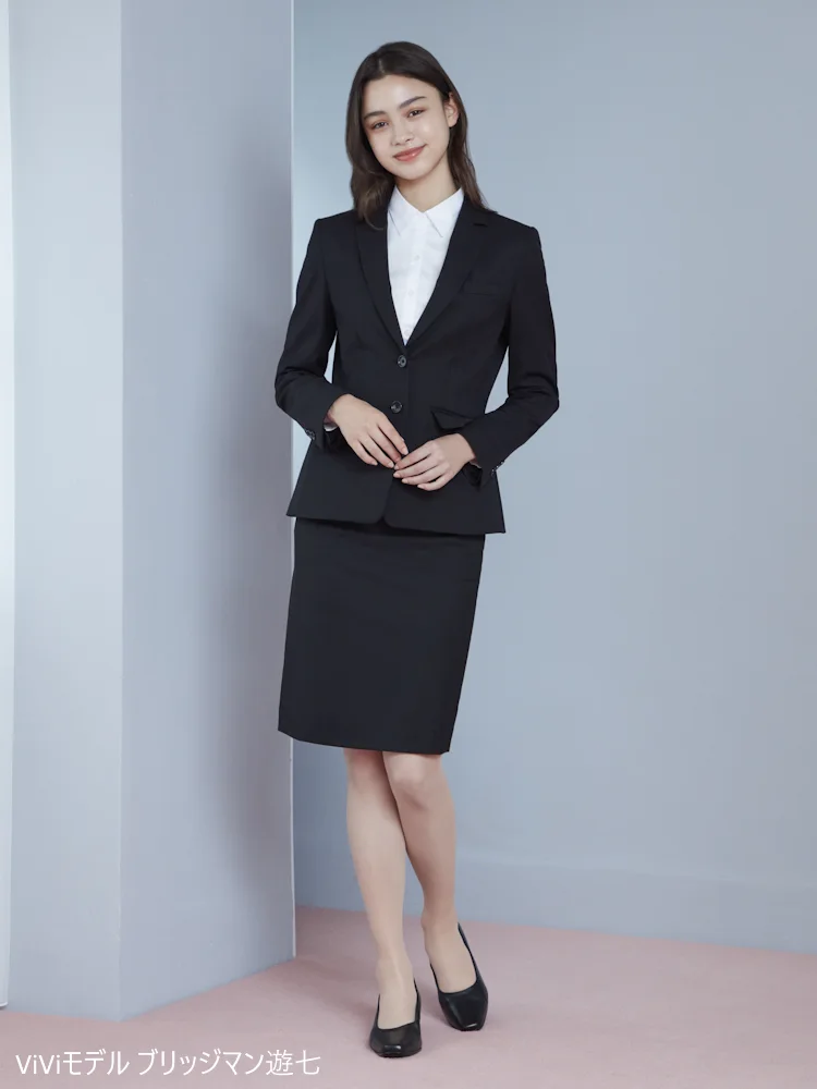 【ウォッシャブル】ジャケット2つボタン黒無地ビエラスティコ無地ViVi通年【レディース】