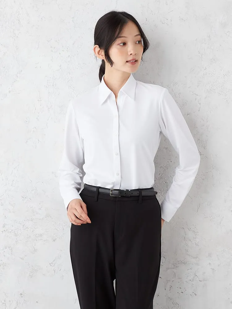 【完全ノーアイロン】長袖ブラウスi-shirt白無地スキッパーアイシャツ通年【レディース】
