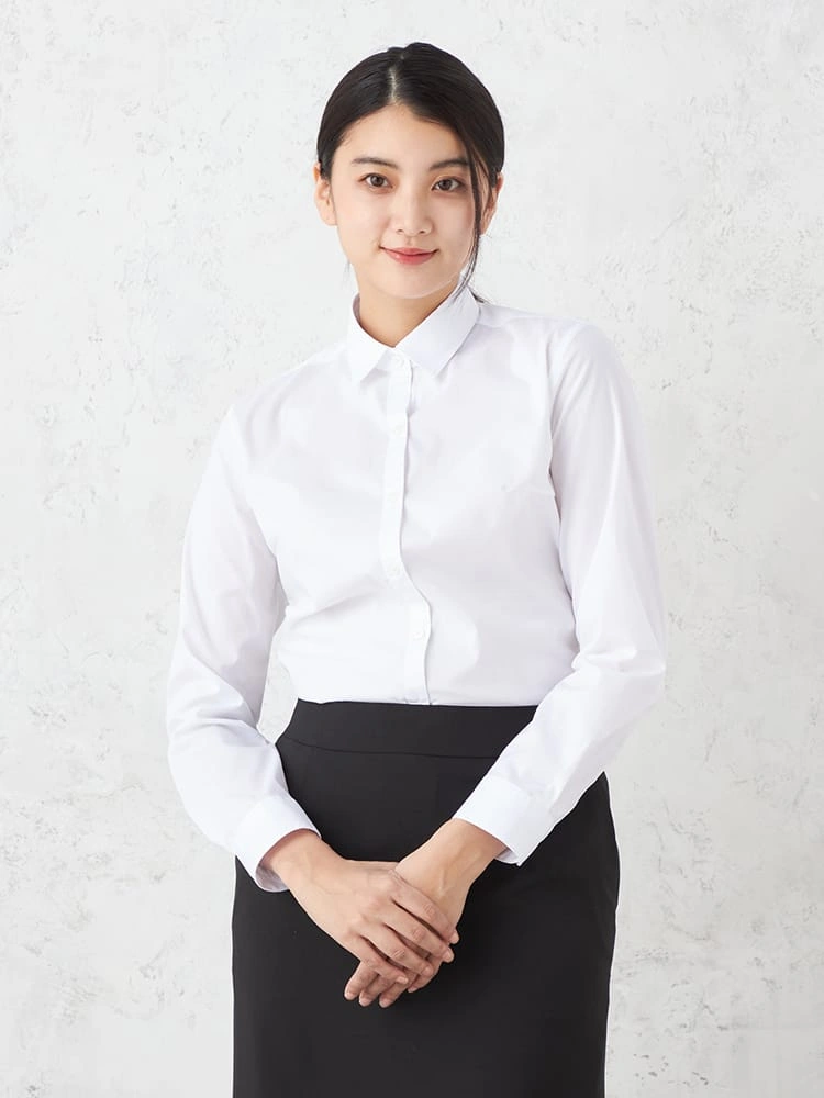 【形態安定】ブラウス長袖Gracefield白ブロードレギュラーカラー無地リクルート通年【レディース】