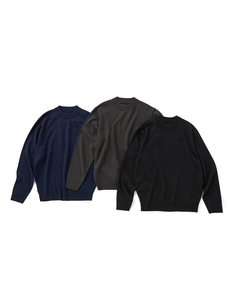 【3点パック/おまとめセット】モックネックベーシックニットAセット（ブラック＆グレー＆ネイビー）
