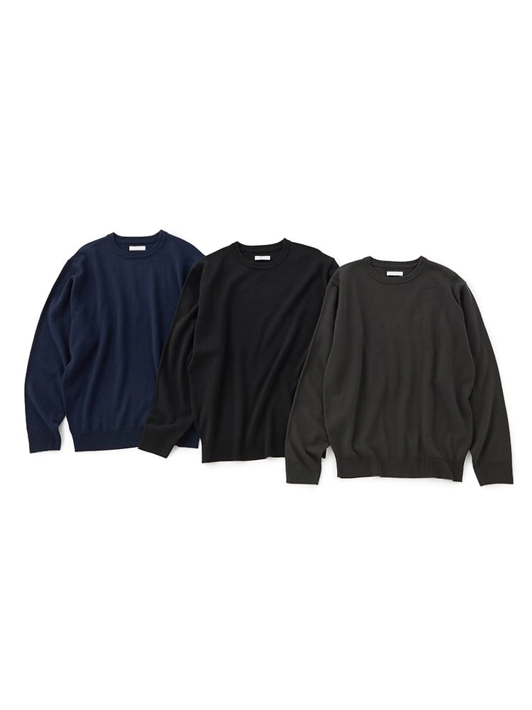 【3点パック/おまとめセット】クルーネックベーシックニットAセット（ブラック＆グレー＆ネイビー）