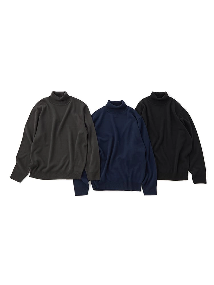 【3点パック/おまとめセット】タートルネックベーシックニットAセット（ブラック＆グレー＆ネイビー）