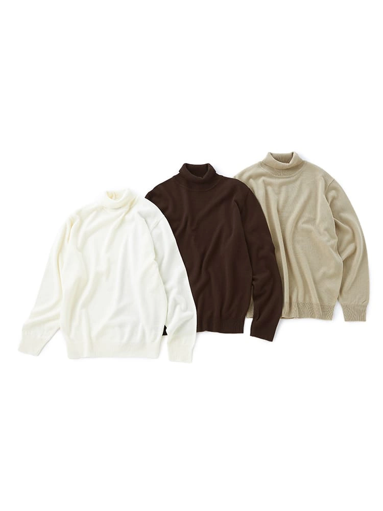 【3点パック/おまとめセット】タートルネックベーシックニットBセット（オフホワイト＆ベージュ＆ブラウン）