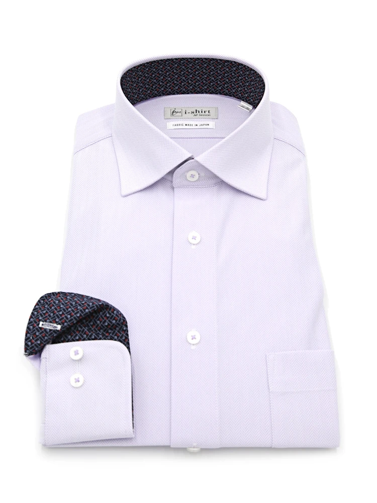 【完全ノーアイロン】長袖アイシャツセミワイド【トップヘザーシリーズ】ヘリンボン調ワイシャツi-shirt通年