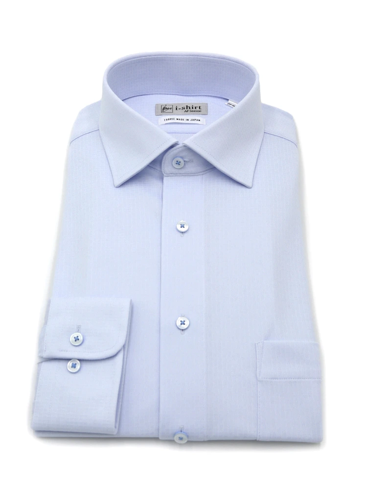【完全ノーアイロン】長袖アイシャツセミワイドストレッチ防汚加工織柄無地ワイシャツi-shirt通年