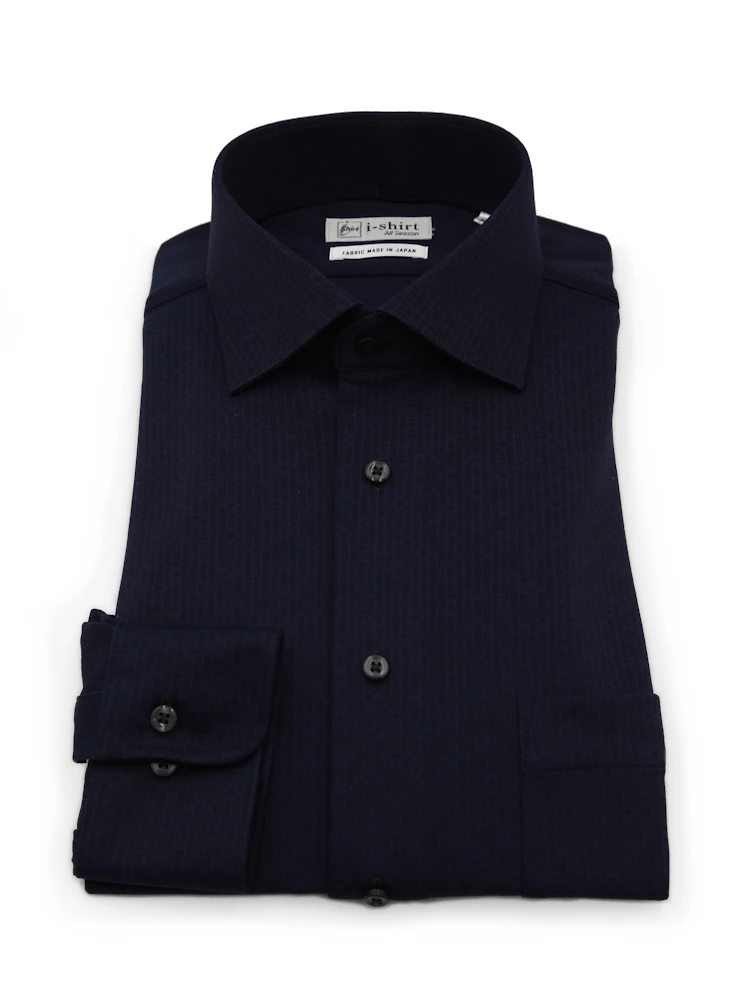 【完全ノーアイロン】長袖アイシャツセミワイドストレッチ防汚加工織柄無地ワイシャツi-shirt通年