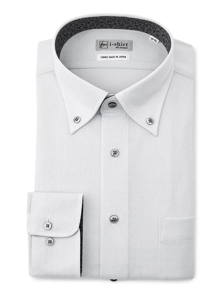 【形態安定】アイシャツ長袖ワイシャツボタンダウン織柄無地i-shirt通年