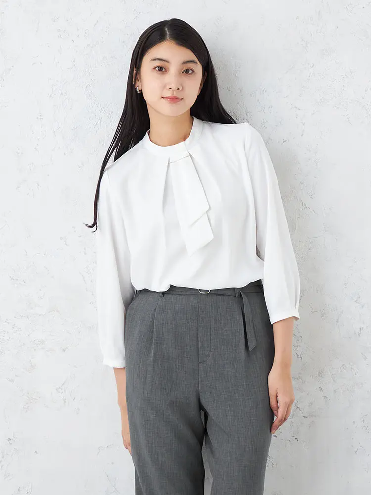 【SOFFICE】2WAYアクセ付きスタンドカラーボウタイブラウスカットソーソフィーチェ通年【レディース】