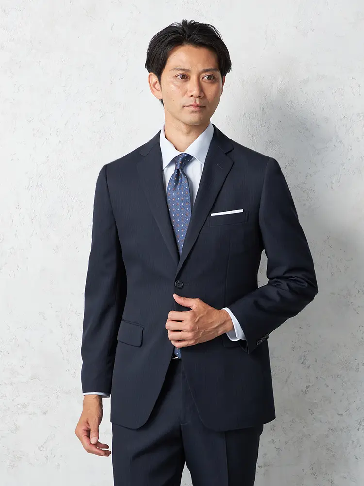 【フュージョンクラブ】２ピース上下ウォッシャブルポリエステル100スーツ２つボタンストライプ上下ウォッシャブルノータック通年