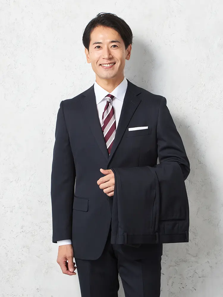 【ピンキー】２パンツポリエステル100スーツ２つボタンストライプ上下ウォッシャブルノータック通年