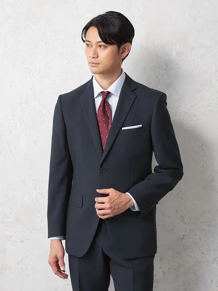 【フュージョンクラブ】ポリエステル100スーツ２つボタンストライプノータック上下ウォッシャブル通年