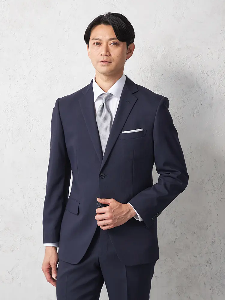 【フュージョンクラブ】ポリエステル100スーツ２つボタンストライプノータック上下ウォッシャブル通年