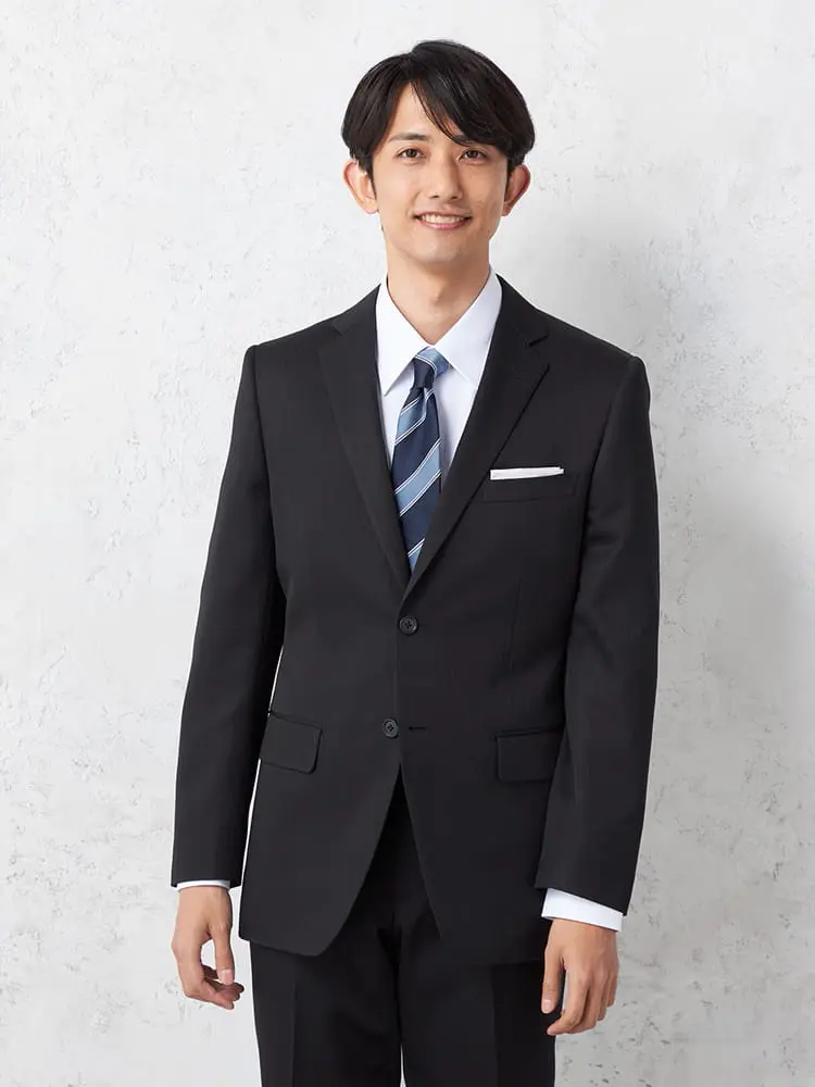 【フュージョンクラブ】ポリエステル100スーツ２つボタンストライプノータック上下ウォッシャブル通年