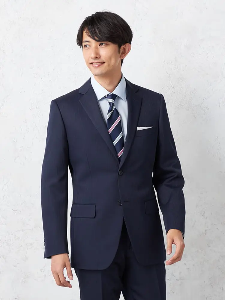 【フュージョンクラブ】ポリエステル100スーツ２つボタンストライプノータック上下ウォッシャブル通年