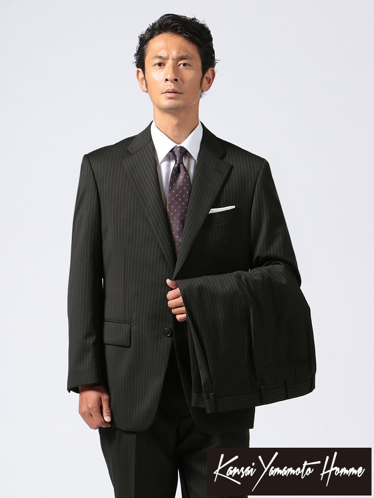 スーツ KANSAI YAMAMOTO 春夏 グレー ストライプ ツーパンツ 超軽量