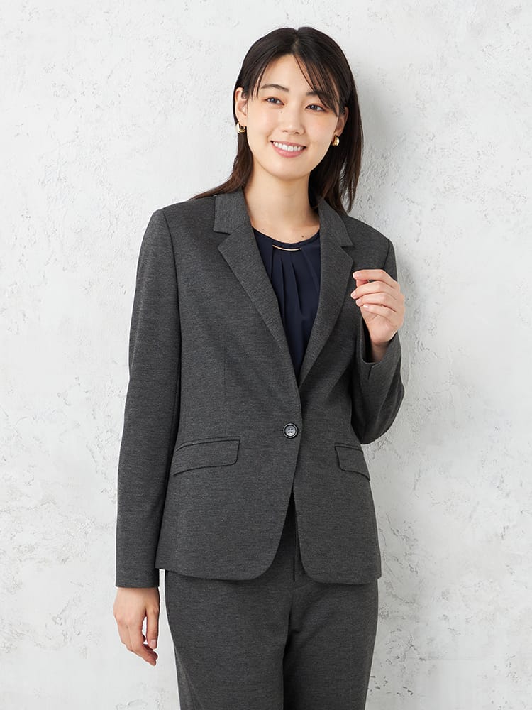 【SOFFICE】2WAYニットカルゼテーラー1ボタンジャケット無地ストレッチ秋冬