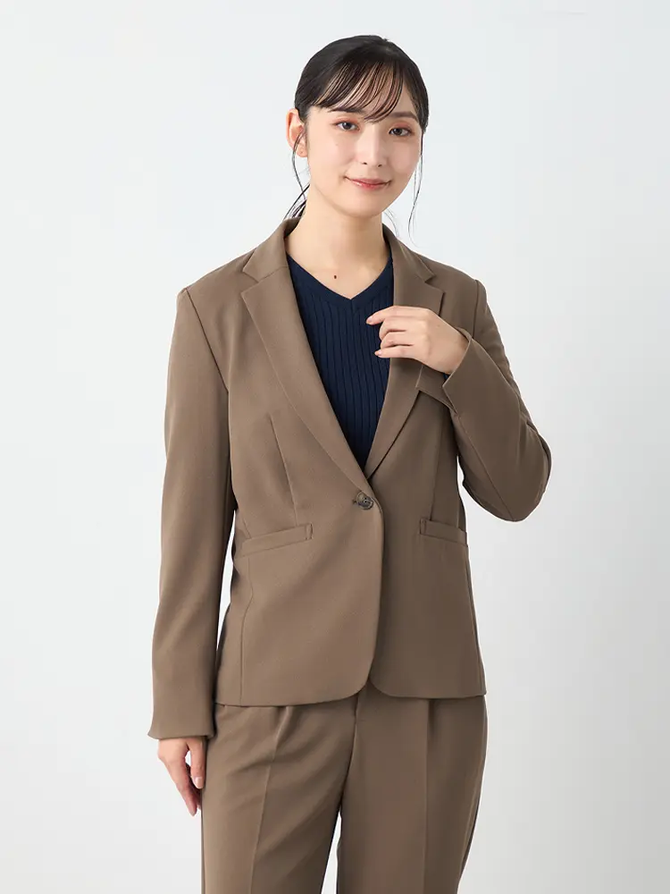 ハイストレッチテーラード1つボタンジャケットパンツセット秋冬