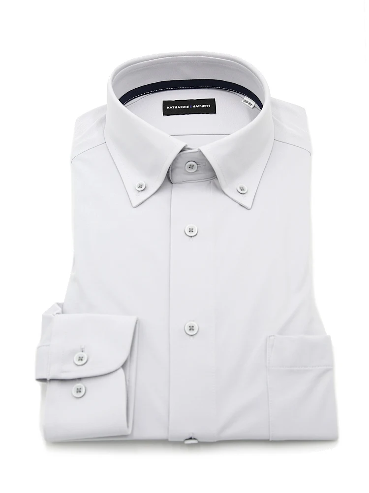 【KATHARINEEHAMNETT-キャサリン・イー・ハムネット-】長袖ワイシャツボタンダウン360°ストレッチ吸水速乾無地通年