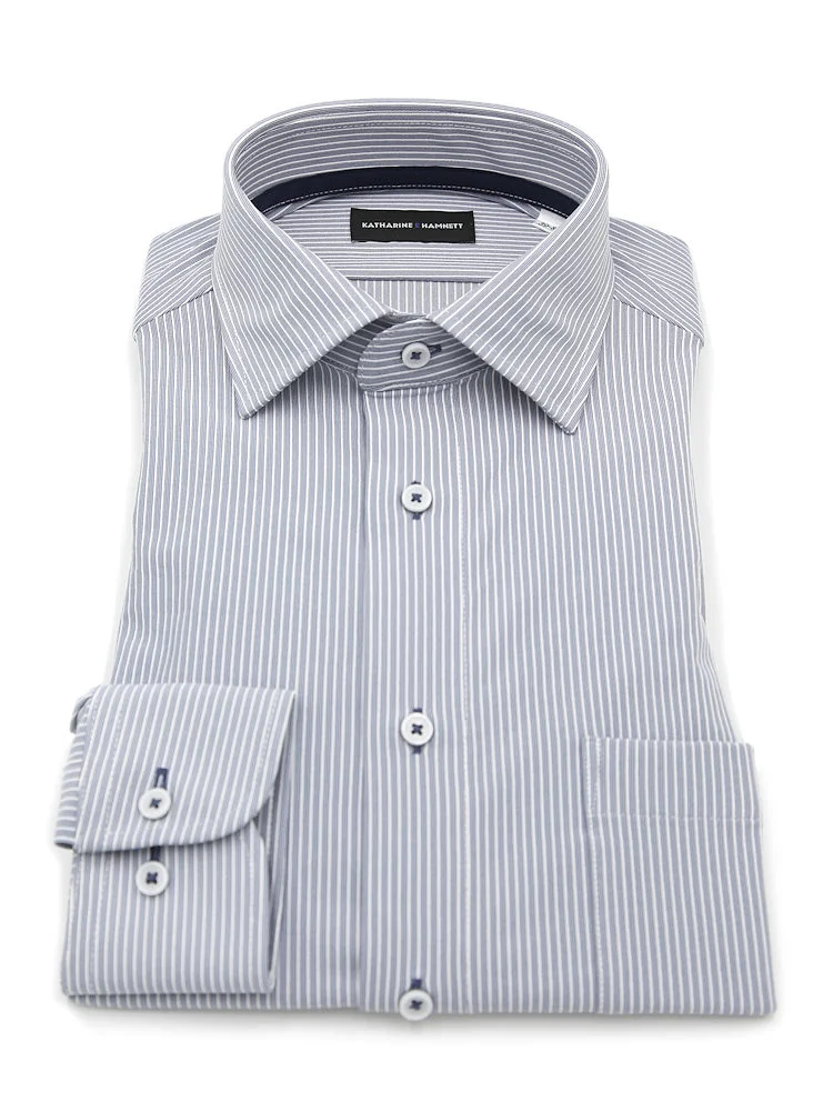 【KATHARINEEHAMNETT-キャサリン・イー・ハムネット-】長袖ワイシャツセミワイド360°ストレッチ吸水速乾ストライプ通年