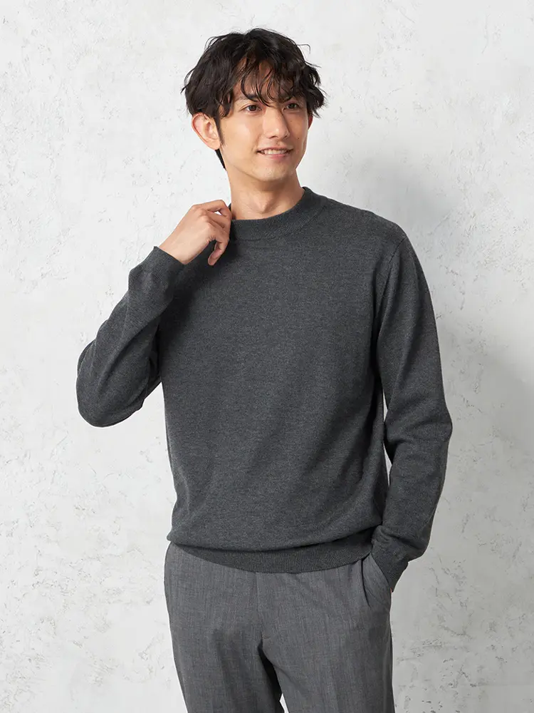 【KATHARINEEHAMNETT-キャサリン・イー・ハムネット-】ビズニットモックネックカジュアルインナー長袖ストレッチウォッシャブル軽量吸湿発熱秋冬