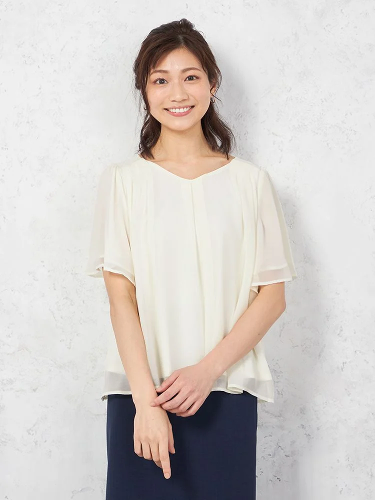 ◆SALE特別価格◆【ハンドウォッシャブル】ブラウス半袖フレアスリーブシフォンブラウス無地SOFFICE春夏【レディース】