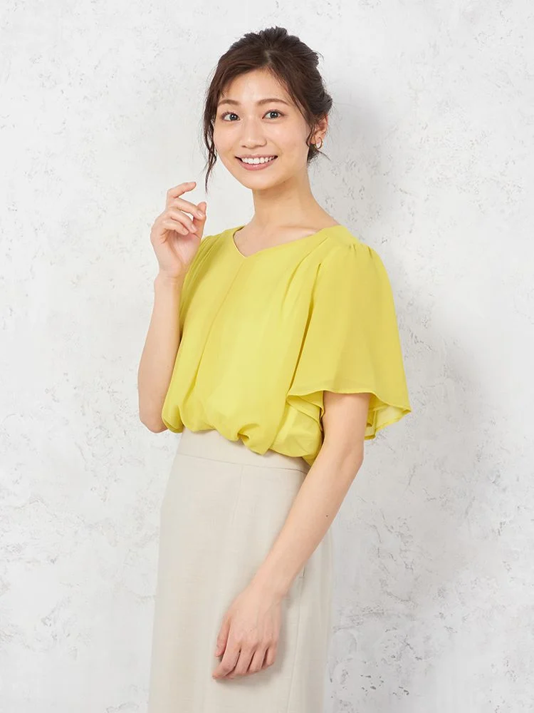 ◆SALE特別価格◆【ハンドウォッシャブル】ブラウス半袖フレアスリーブシフォンブラウス無地SOFFICE春夏【レディース】