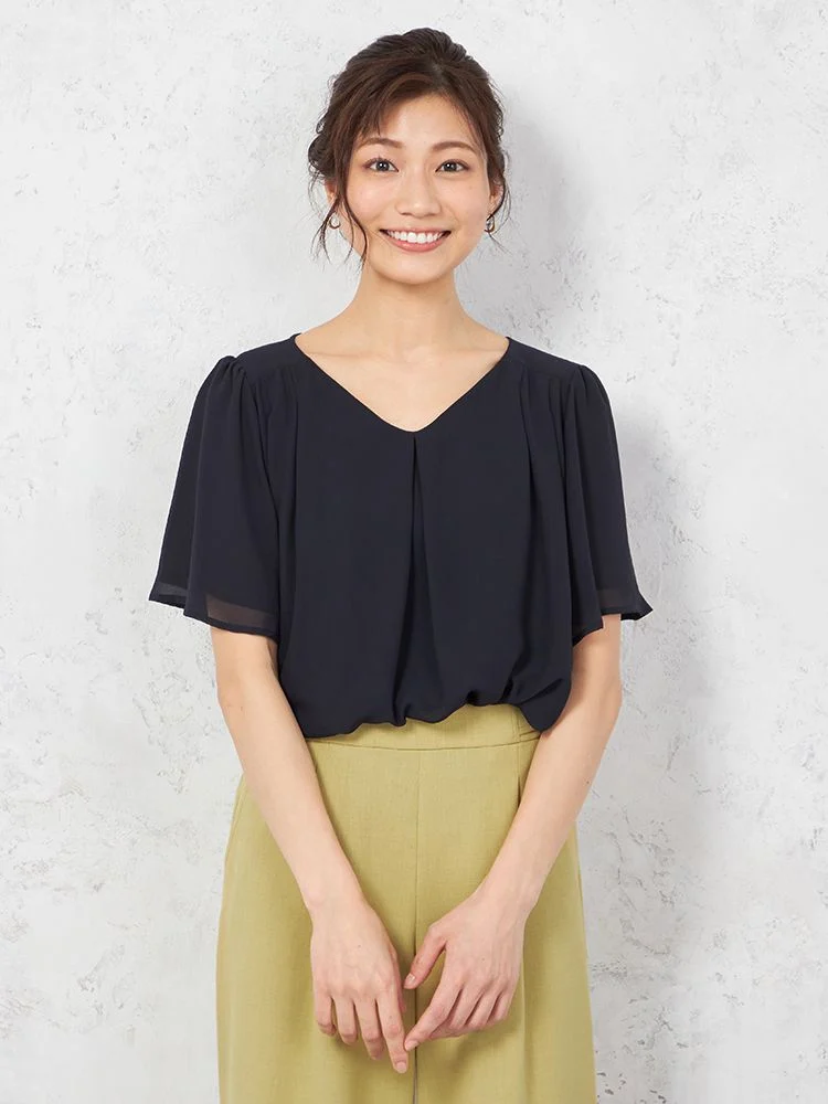 ◆SALE特別価格◆【ハンドウォッシャブル】ブラウス半袖フレアスリーブシフォンブラウス無地SOFFICE春夏【レディース】