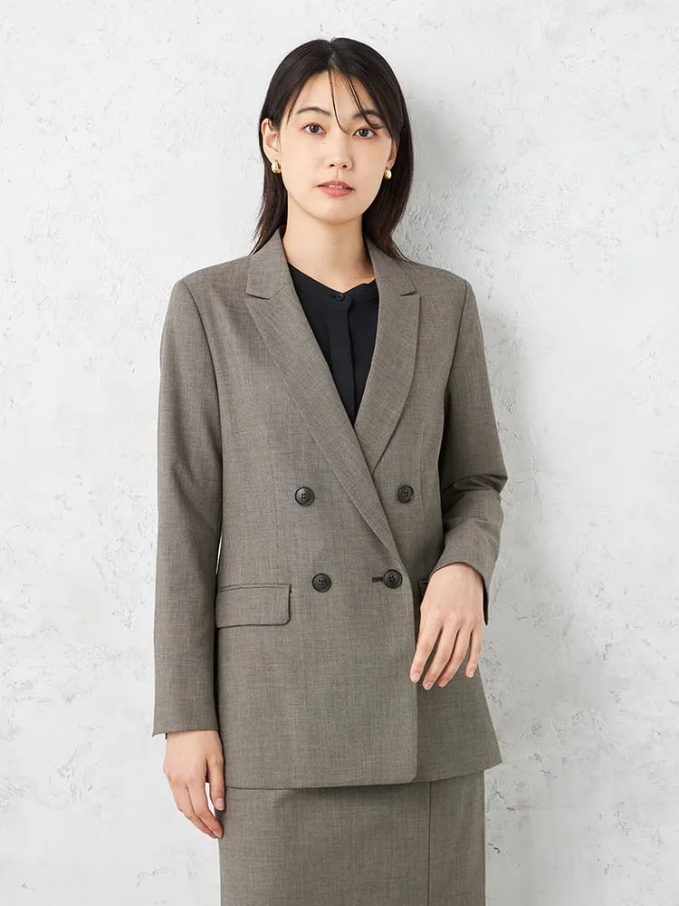 【INDIVI】キャリーマンウール混ダブルジャケットチェックウォッシャブル秋冬