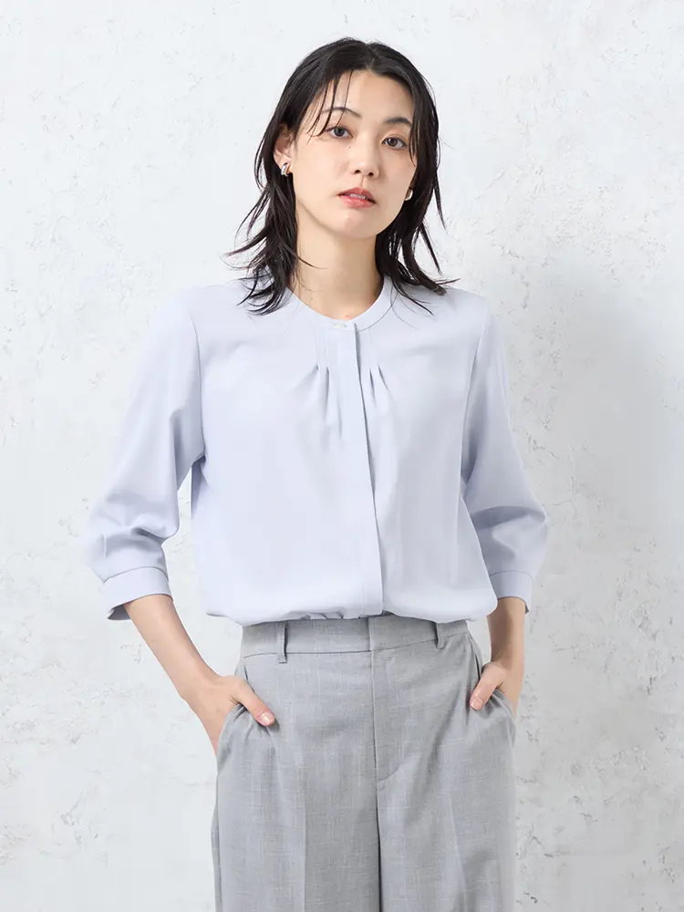 【INDIVI】アムンゼンフロントタックブラウスカットソーウォッシャブル通年