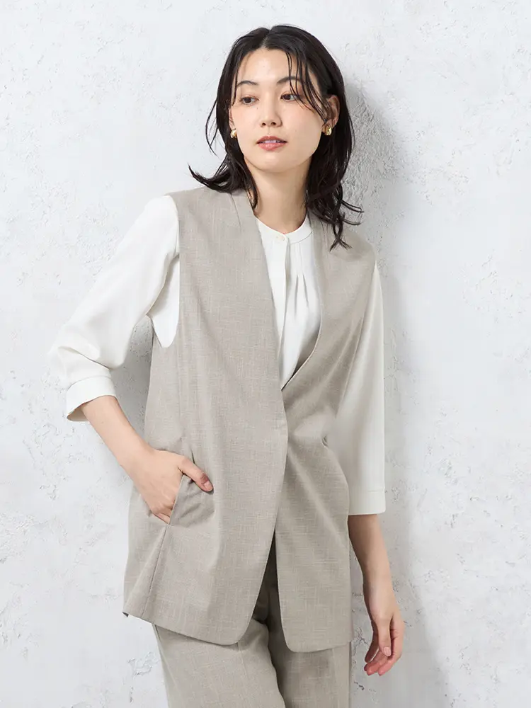 【INDIVI】キャリーマンツイーディーノーカラージレベスト通年【レディース】