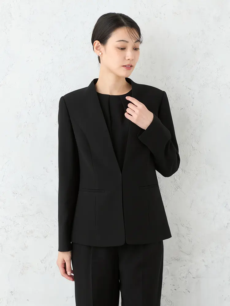 【INDIVILIFE】ノーカラージャケットパンツフォーマル上下ウォッシャブル通年【レディース】