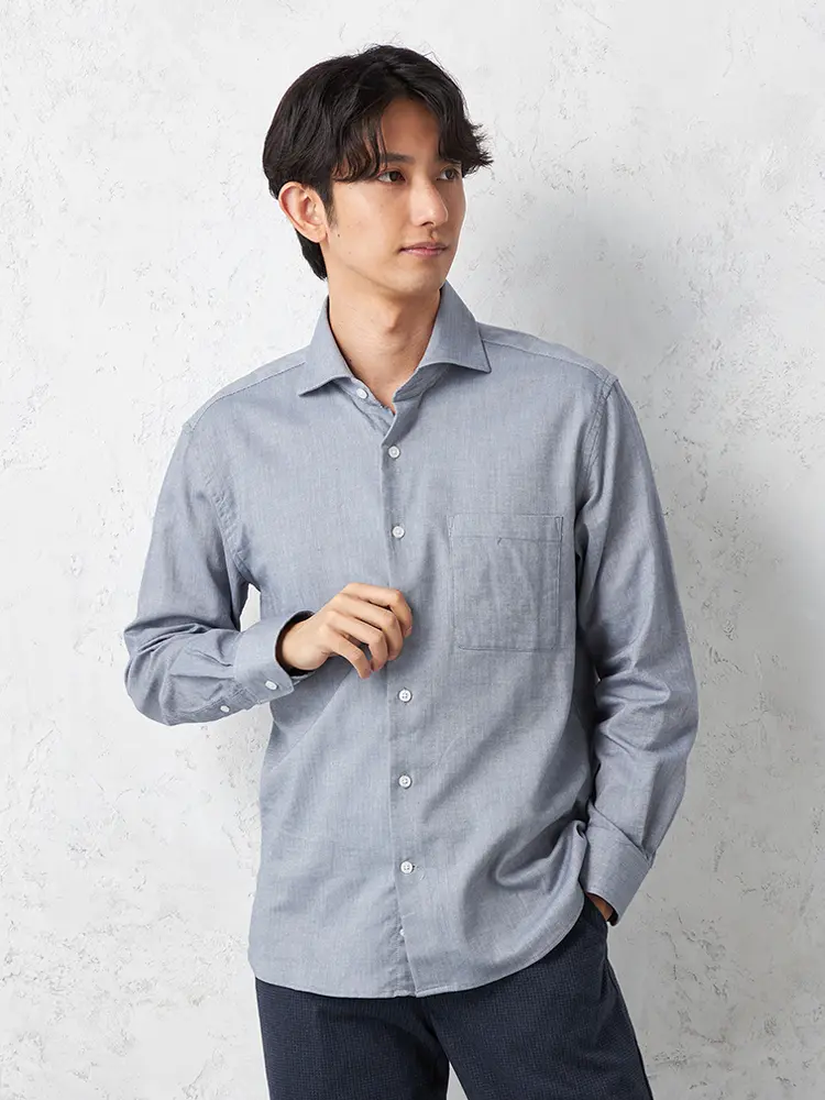 【RUCKENBACCHAR】へリンボンホリゾンタルカラービジカジシャツ長袖Ｙシャツ通年