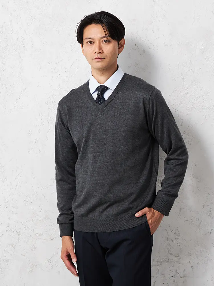 【リッケンバッカー】無地天竺Ｖネックセーターカジュアルインナーニット長袖保温秋冬
