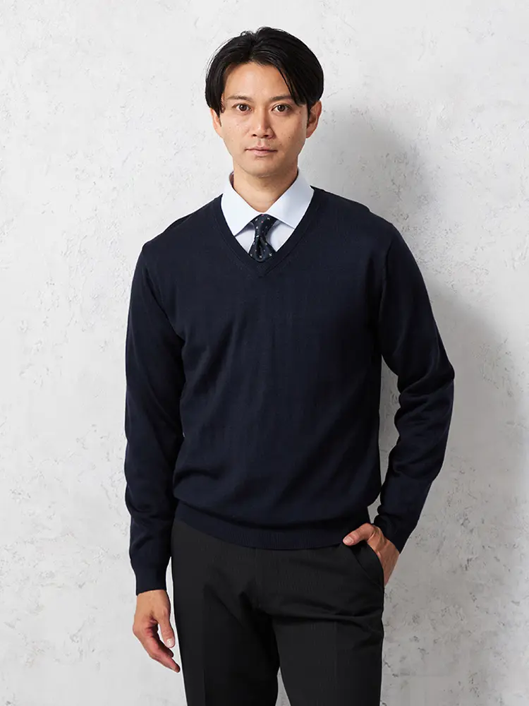 【リッケンバッカー】無地天竺Ｖネックセーターカジュアルインナーニット長袖保温秋冬