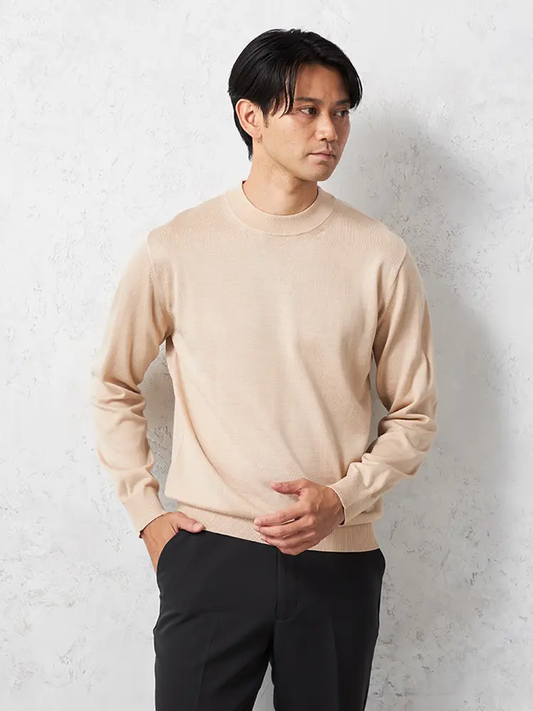 【リッケンバッカー】無地天竺モックネックセーターカジュアルインナーニット長袖保温秋冬