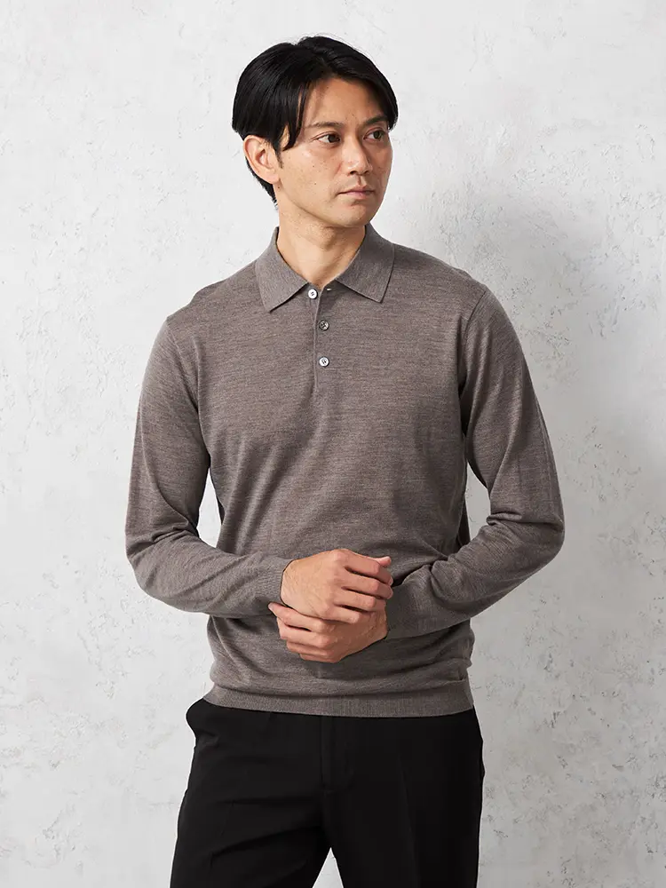 【リッケンバッカーブラック】梳毛ポロ襟セーターカジュアルインナーニット長袖保温秋冬