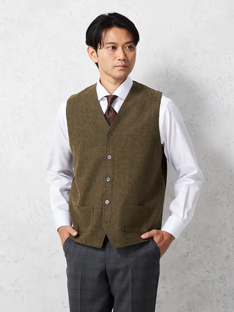 【リッケンバッカーブラック】ツイード裏付きベストカジュアルインナー保温秋冬