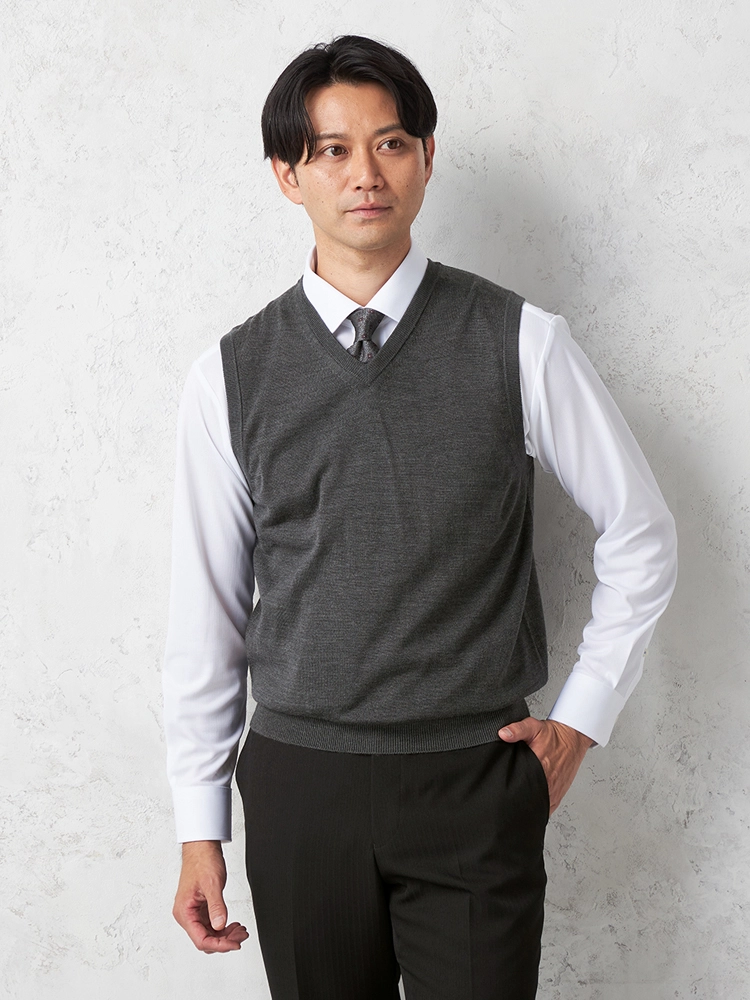 【RiickenBacchar】∨ベストカジュアルインナーニット半袖保温秋冬