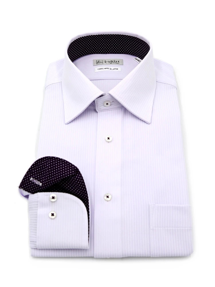 【完全ノーアイロン】長袖アイシャツセミワイドストレッチ吸汗速乾シャドウストライプワイシャツi-shirt通年