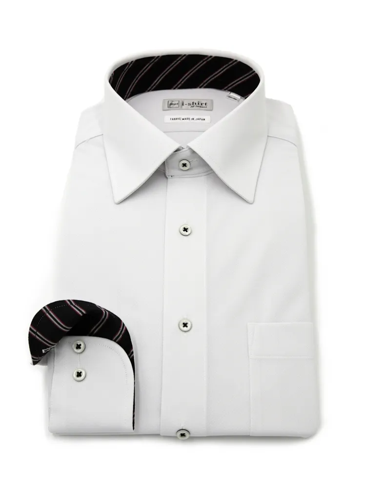 【完全ノーアイロン】長袖アイシャツセミワイド織柄無地ツイルストレッチ吸汗速乾織柄無地ワイシャツi-shirt通年