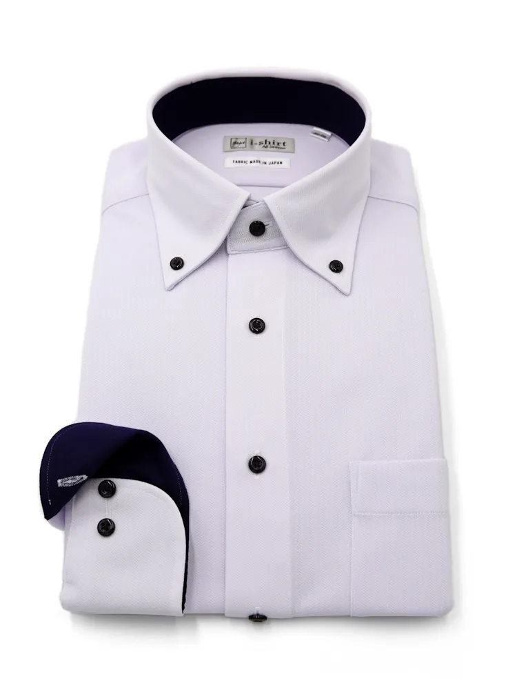 【完全ノーアイロン】長袖アイシャツボタンダウンへリンボンストレッチ吸汗速乾ワイシャツi-shirt通年