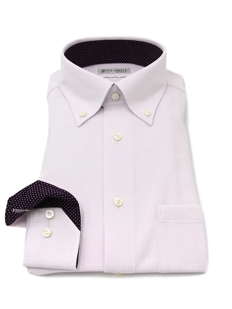 【完全ノーアイロン】長袖アイシャツボタンダウンチェックストレッチ吸汗速乾ワイシャツi-shirt通年