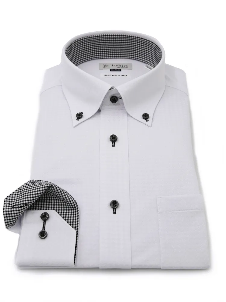【完全ノーアイロン】長袖アイシャツボタンダウン千鳥格子ストレッチ吸汗速乾ワイシャツi-shirt通年