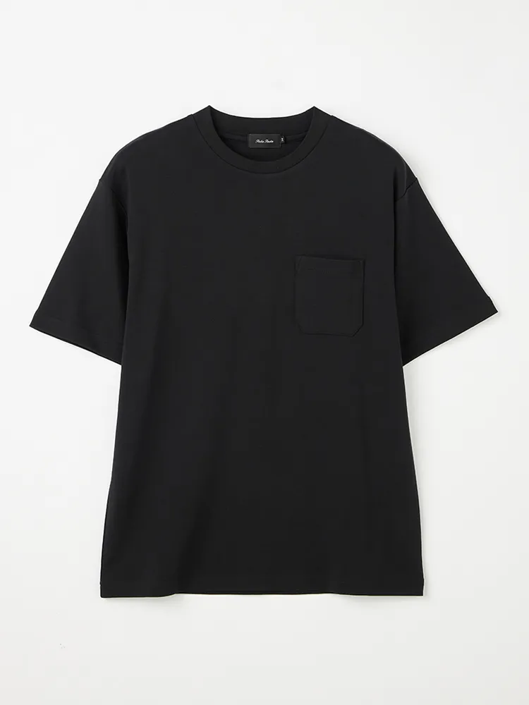【リッケンバッカーブラック】シルケットスムースポケ付Tシャツカジュアルインナーニット半袖クルーネック無地ＵＶ加工抗菌加工接触冷感防臭加工春夏