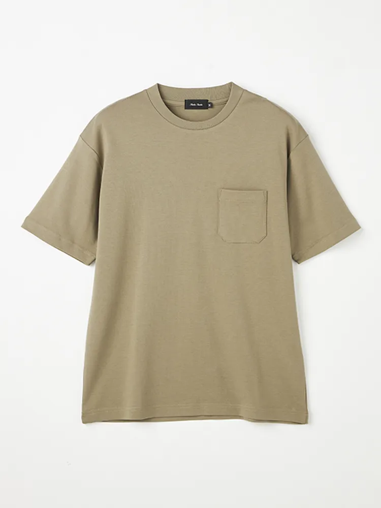 【リッケンバッカーブラック】シルケットスムースポケ付Tシャツカジュアルインナーニット半袖クルーネック無地ＵＶ加工抗菌加工接触冷感防臭加工春夏